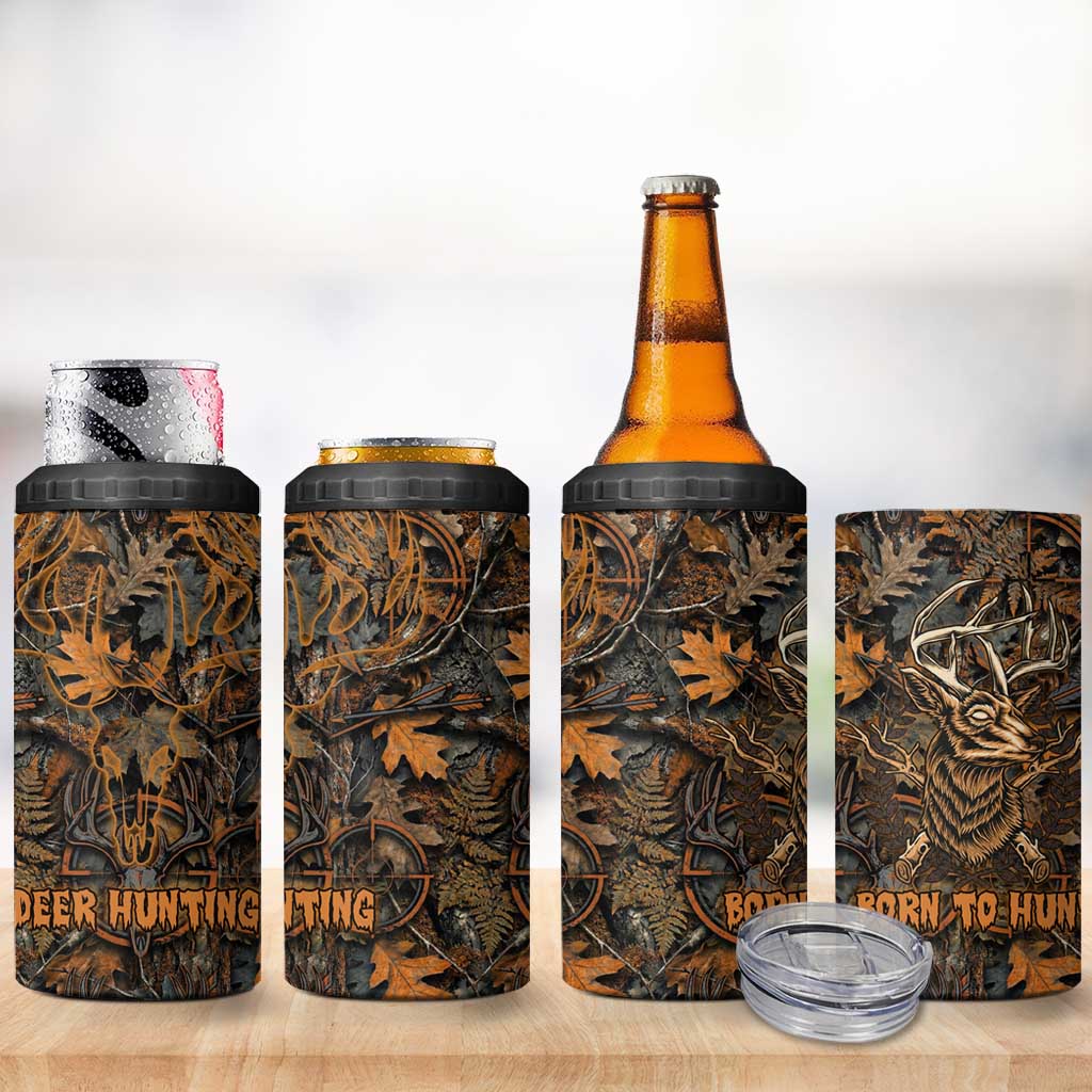Deer Hunting Skull 4 in 1 Can Cooler Tumbler Autumn Leaves Rustic Brown and Orange Tones