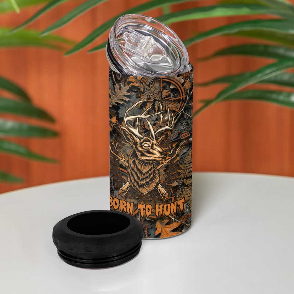 Deer Hunting Skull 4 in 1 Can Cooler Tumbler Autumn Leaves Rustic Brown and Orange Tones