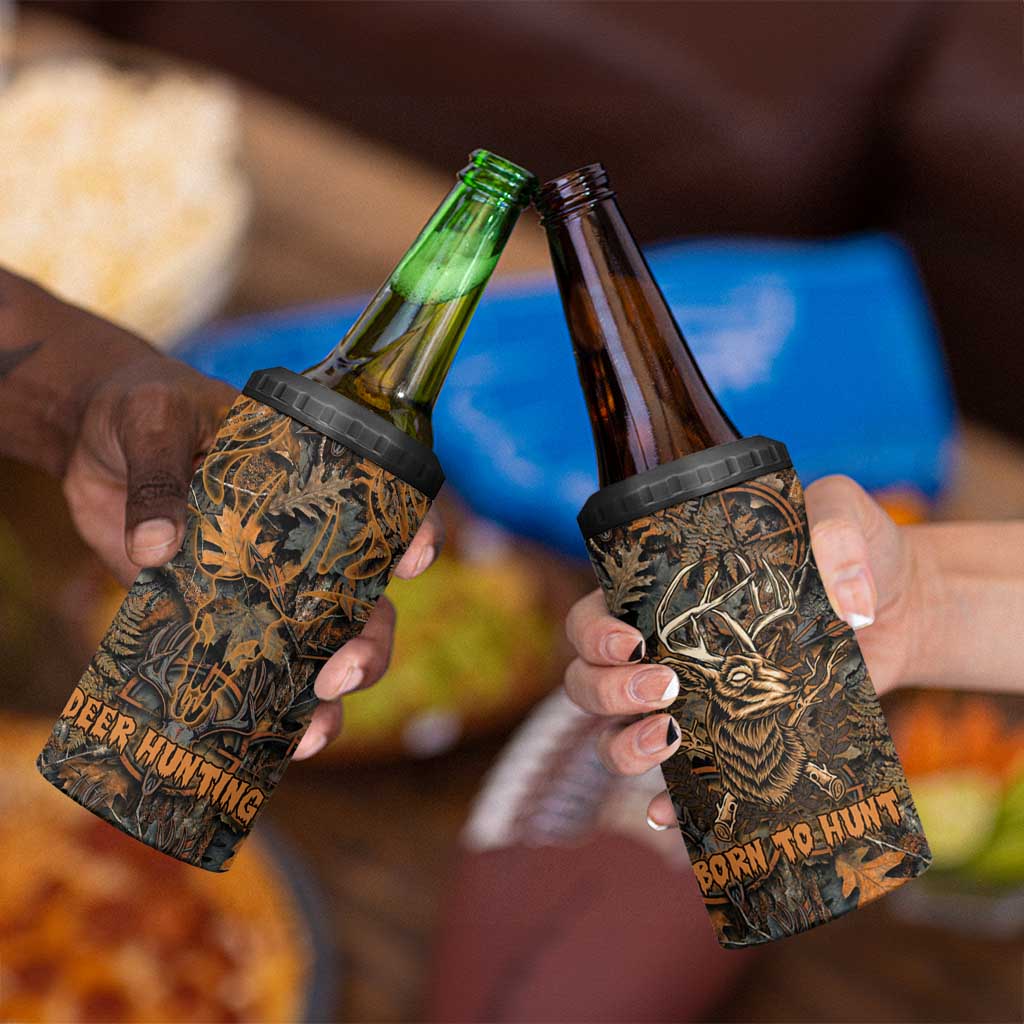 Deer Hunting Skull 4 in 1 Can Cooler Tumbler Autumn Leaves Rustic Brown and Orange Tones