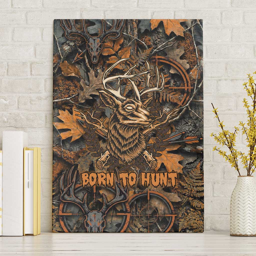 Deer Hunting Skull Canvas Wall Art Autumn Leaves Rustic Brown and Orange Tones
