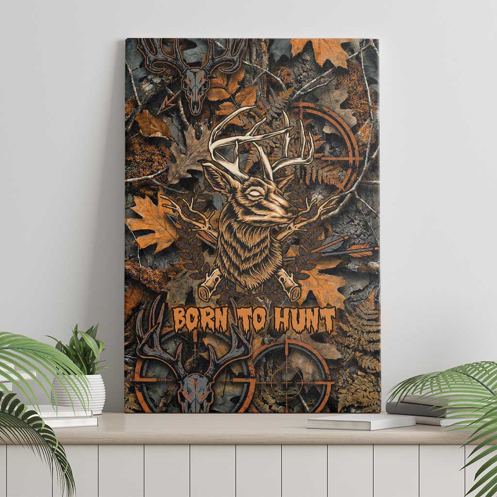 Deer Hunting Skull Canvas Wall Art Autumn Leaves Rustic Brown and Orange Tones