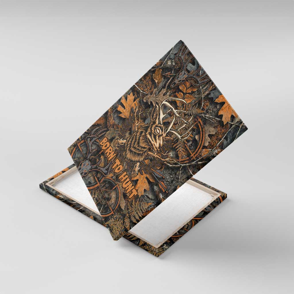 Deer Hunting Skull Canvas Wall Art Autumn Leaves Rustic Brown and Orange Tones