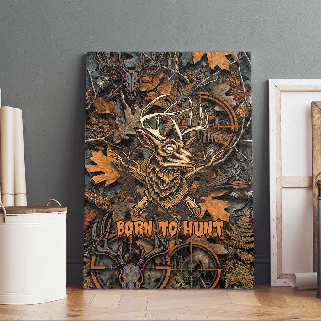 Deer Hunting Skull Canvas Wall Art Autumn Leaves Rustic Brown and Orange Tones