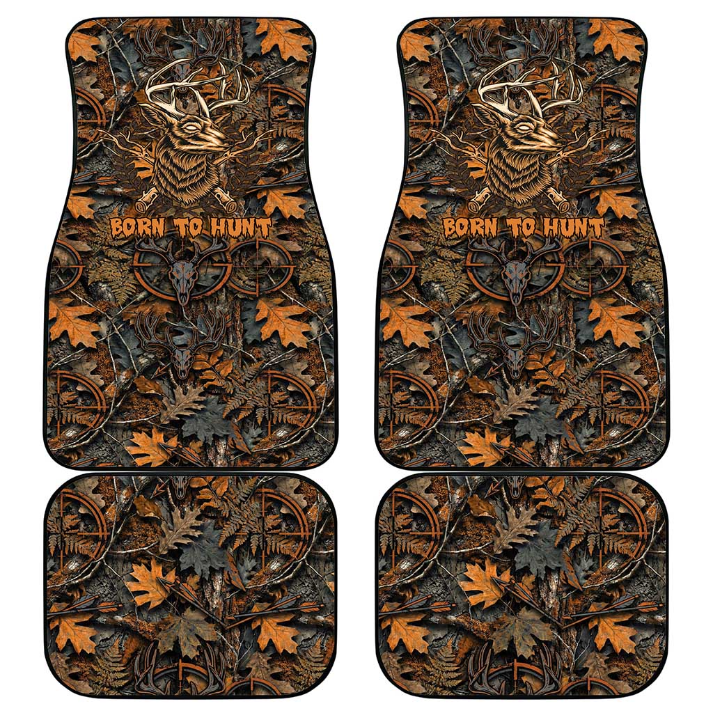 Deer Hunting Skull Car Mats Autumn Leaves Rustic Brown and Orange Tones