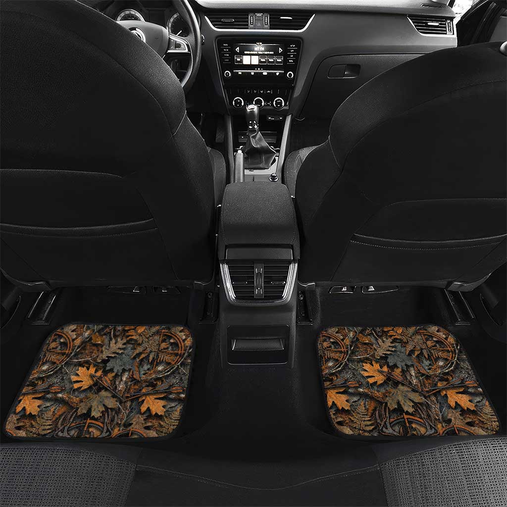 Deer Hunting Skull Car Mats Autumn Leaves Rustic Brown and Orange Tones