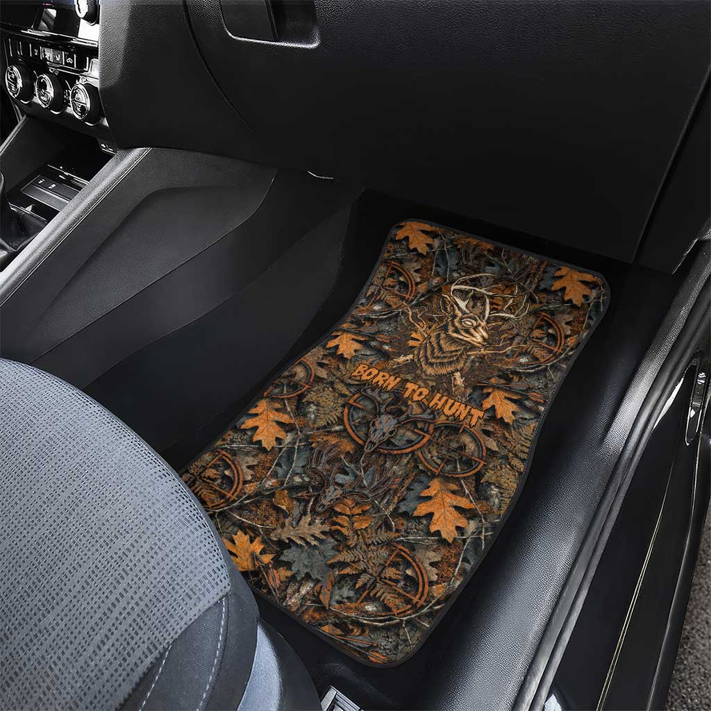 Deer Hunting Skull Car Mats Autumn Leaves Rustic Brown and Orange Tones