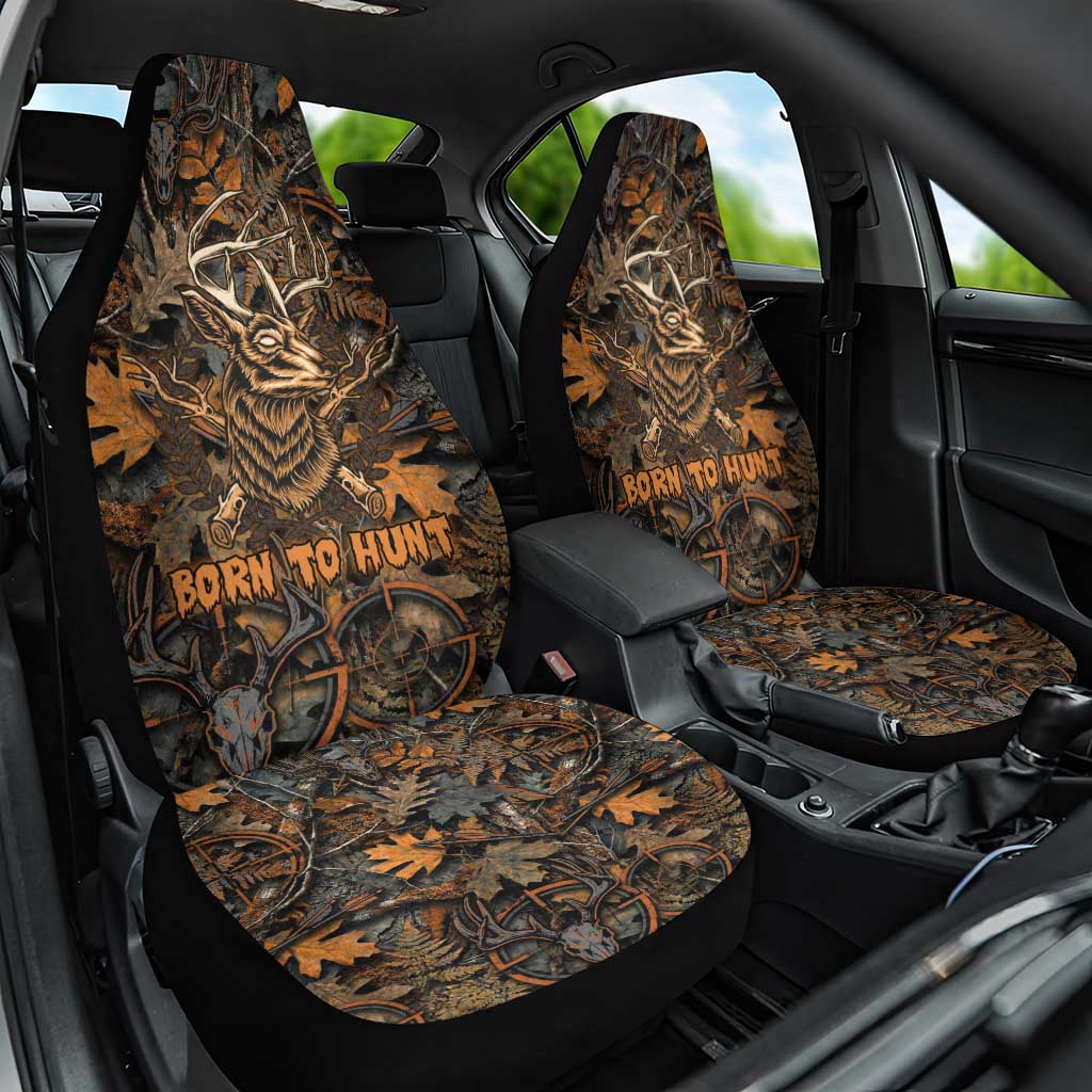 Deer Hunting Skull Car Seat Cover Autumn Leaves Rustic Brown and Orange Tones