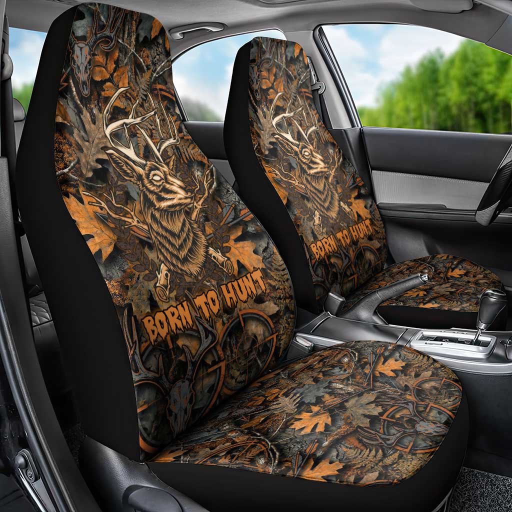 Deer Hunting Skull Car Seat Cover Autumn Leaves Rustic Brown and Orange Tones
