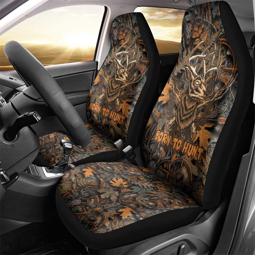 Deer Hunting Skull Car Seat Cover Autumn Leaves Rustic Brown and Orange Tones