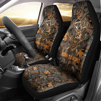 Deer Hunting Skull Car Seat Cover Autumn Leaves Rustic Brown and Orange Tones