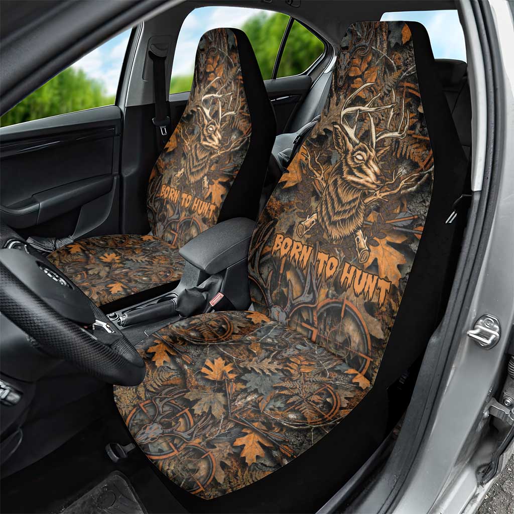 Deer Hunting Skull Car Seat Cover Autumn Leaves Rustic Brown and Orange Tones