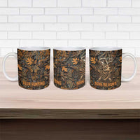 Deer Hunting Skull Ceramic Mug Autumn Leaves Rustic Brown and Orange Tones