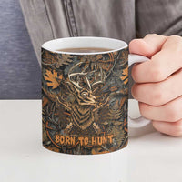 Deer Hunting Skull Ceramic Mug Autumn Leaves Rustic Brown and Orange Tones