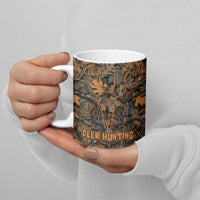 Deer Hunting Skull Ceramic Mug Autumn Leaves Rustic Brown and Orange Tones