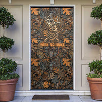Deer Hunting Skull Door Cover Autumn Leaves Rustic Brown and Orange Tones
