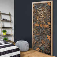 Deer Hunting Skull Door Cover Autumn Leaves Rustic Brown and Orange Tones