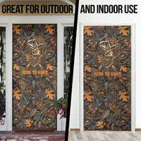 Deer Hunting Skull Door Cover Autumn Leaves Rustic Brown and Orange Tones