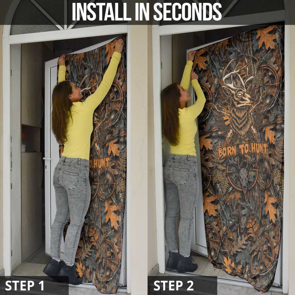 Deer Hunting Skull Door Cover Autumn Leaves Rustic Brown and Orange Tones