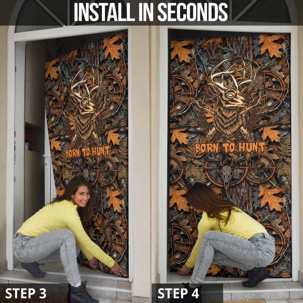 Deer Hunting Skull Door Cover Autumn Leaves Rustic Brown and Orange Tones
