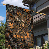 Deer Hunting Skull Garden Flag Autumn Leaves Rustic Brown and Orange Tones