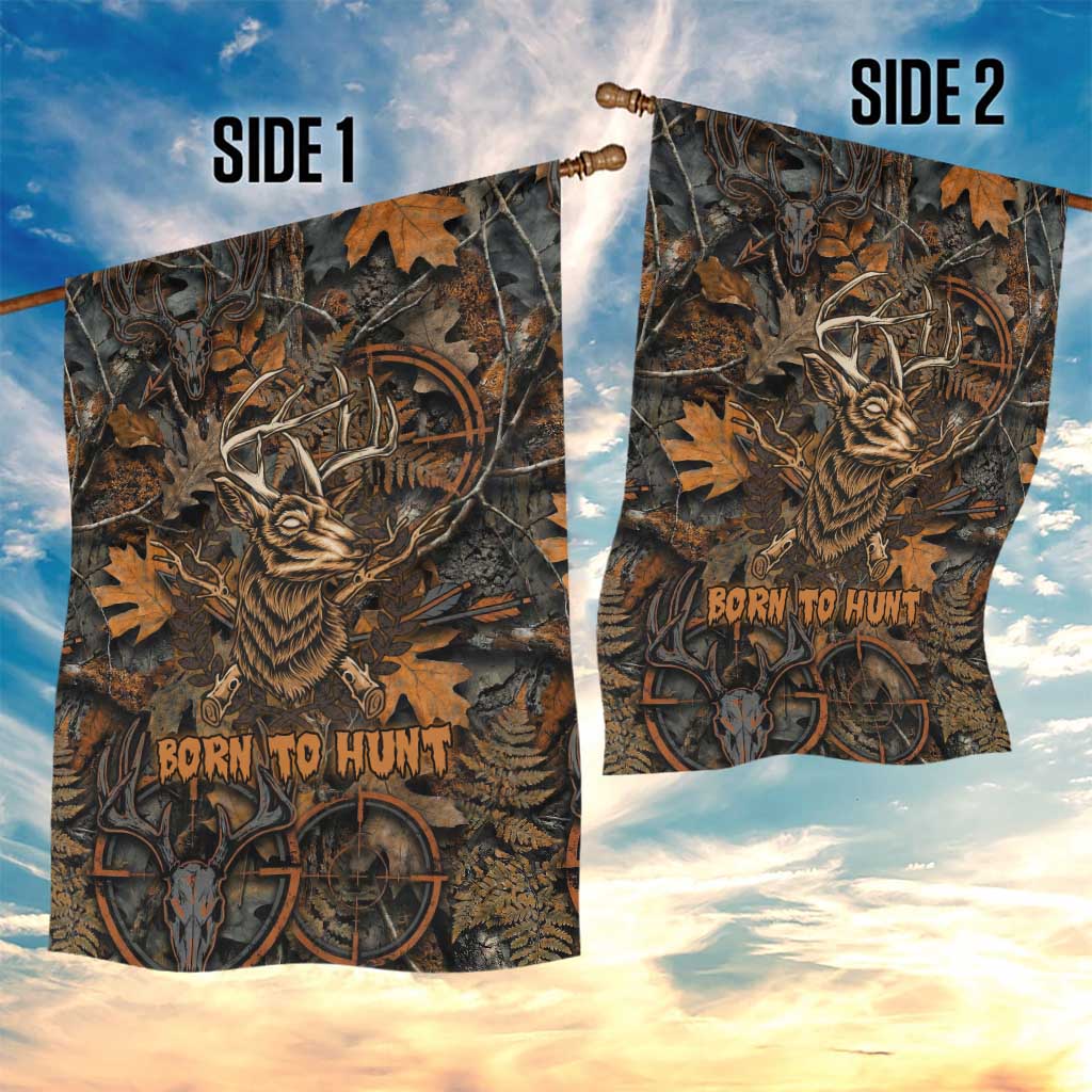 Deer Hunting Skull Garden Flag Autumn Leaves Rustic Brown and Orange Tones
