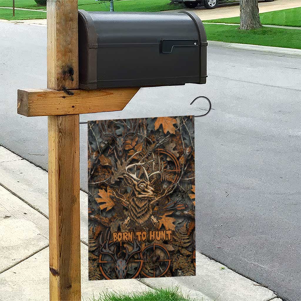 Deer Hunting Skull Garden Flag Autumn Leaves Rustic Brown and Orange Tones