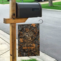 Deer Hunting Skull Garden Flag Autumn Leaves Rustic Brown and Orange Tones