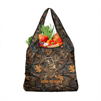 Deer Hunting Skull Grocery Bag Autumn Leaves Rustic Brown and Orange Tones