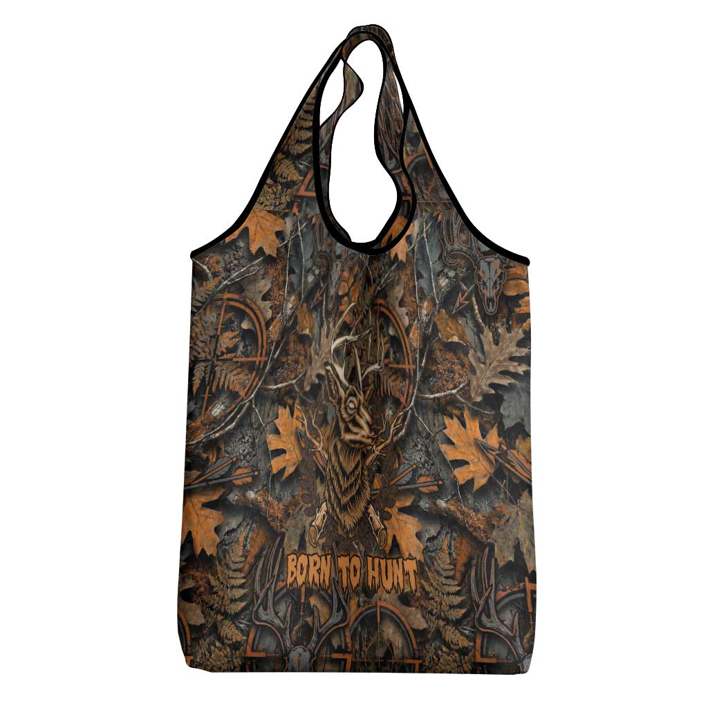 Deer Hunting Skull Grocery Bag Autumn Leaves Rustic Brown and Orange Tones