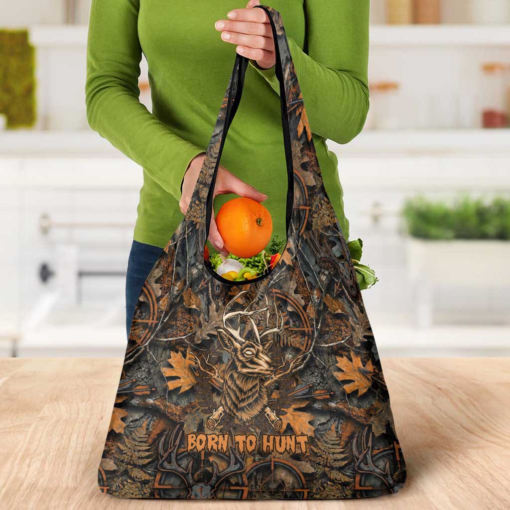 Deer Hunting Skull Grocery Bag Autumn Leaves Rustic Brown and Orange Tones