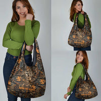 Deer Hunting Skull Grocery Bag Autumn Leaves Rustic Brown and Orange Tones