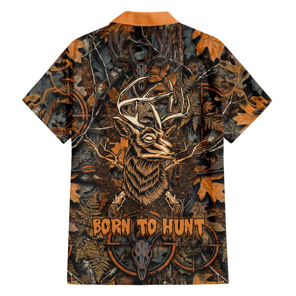 Deer Hunting Skull Hawaiian Shirt Autumn Leaves Rustic Brown and Orange Tones