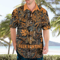 Deer Hunting Skull Hawaiian Shirt Autumn Leaves Rustic Brown and Orange Tones