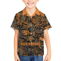 Deer Hunting Skull Hawaiian Shirt Autumn Leaves Rustic Brown and Orange Tones