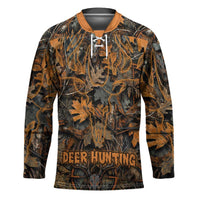 Deer Hunting Skull Hockey Jersey Autumn Leaves Rustic Brown and Orange Tones
