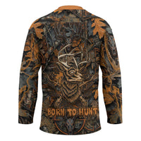 Deer Hunting Skull Hockey Jersey Autumn Leaves Rustic Brown and Orange Tones