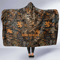 Deer Hunting Skull Hooded Blanket Autumn Leaves Rustic Brown and Orange Tones