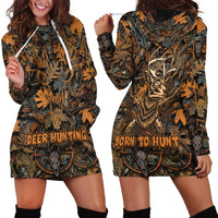 Deer Hunting Skull Hoodie Dress Autumn Leaves Rustic Brown and Orange Tones
