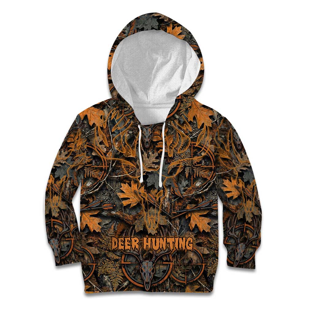 Deer Hunting Skull Kid Hoodie Autumn Leaves Rustic Brown and Orange Tones