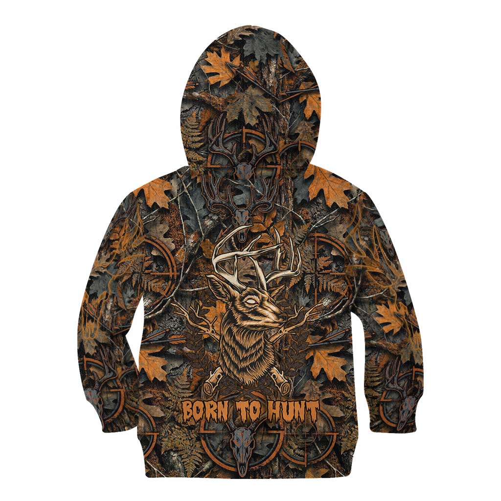 Deer Hunting Skull Kid Hoodie Autumn Leaves Rustic Brown and Orange Tones