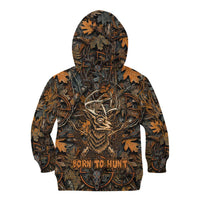 Deer Hunting Skull Kid Hoodie Autumn Leaves Rustic Brown and Orange Tones