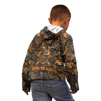 Deer Hunting Skull Kid Hoodie Autumn Leaves Rustic Brown and Orange Tones