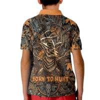 Deer Hunting Skull Kid Polo Shirt Autumn Leaves Rustic Brown and Orange Tones