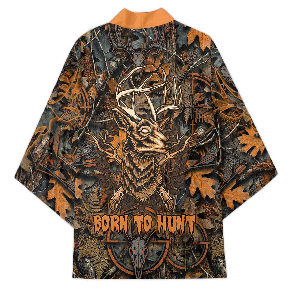 Deer Hunting Skull Kimono Autumn Leaves Rustic Brown and Orange Tones