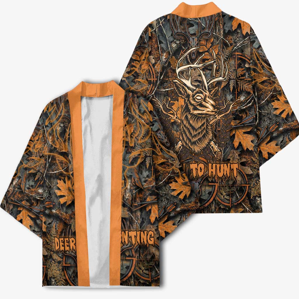 Deer Hunting Skull Kimono Autumn Leaves Rustic Brown and Orange Tones