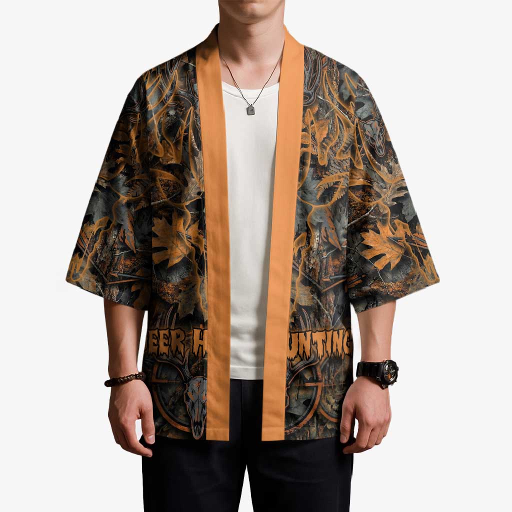Deer Hunting Skull Kimono Autumn Leaves Rustic Brown and Orange Tones