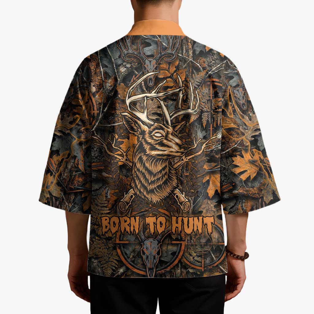Deer Hunting Skull Kimono Autumn Leaves Rustic Brown and Orange Tones