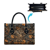 Deer Hunting Skull Leather Bag Autumn Leaves Rustic Brown and Orange Tones