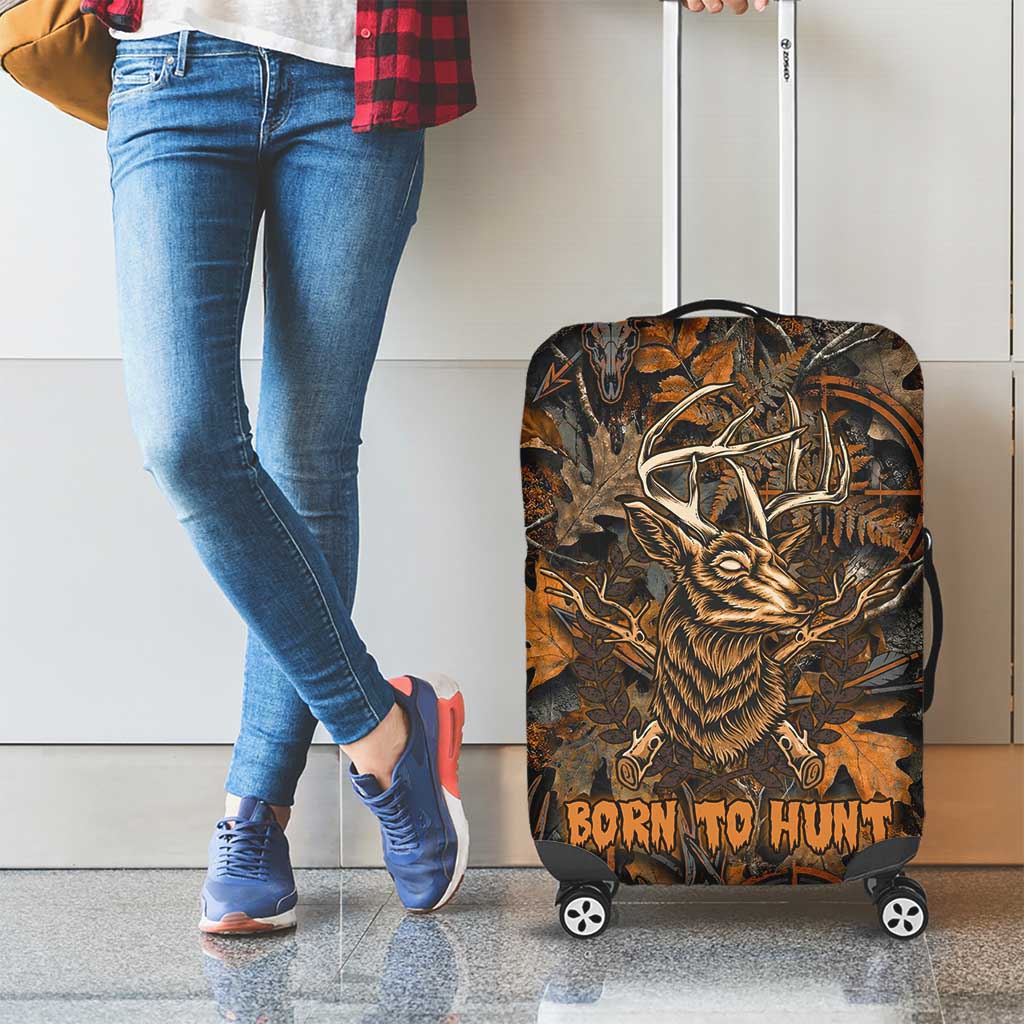 Deer Hunting Skull Luggage Cover Autumn Leaves Rustic Brown and Orange Tones