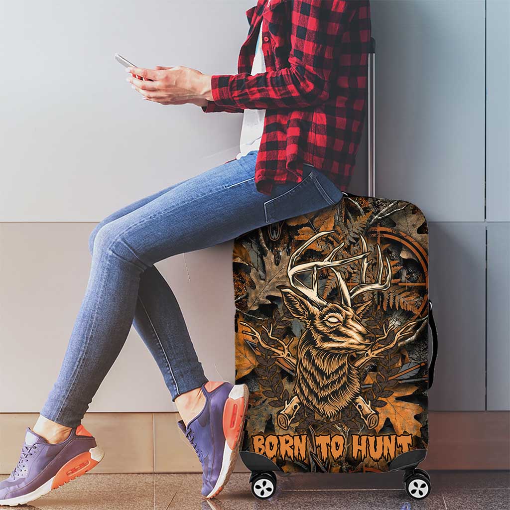 Deer Hunting Skull Luggage Cover Autumn Leaves Rustic Brown and Orange Tones